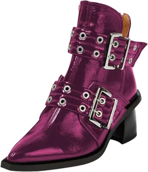FOWT Women Pointed Toe Chelsea Boots Chunky Mid Heel Ankle Booties Hollow Cut Strappy Back Zipper Shoes Size 4-16 US
