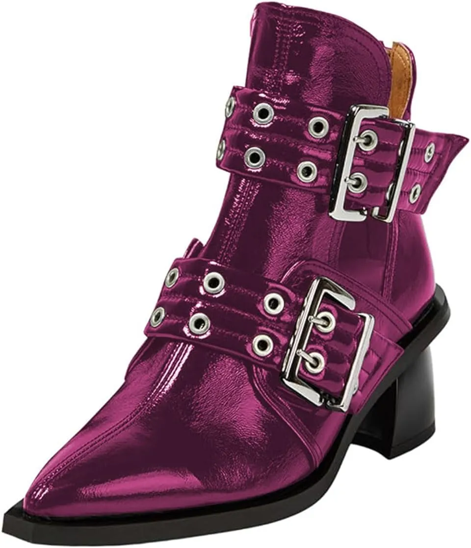 FOWT Women Pointed Toe Chelsea Boots Chunky Mid Heel Ankle Booties Hollow Cut Strappy Back Zipper Shoes Size 4-16 US
