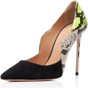 FOWT Women Pointed Toe Fashion Two Tone Pumps Slip on Stiletto High Heels Wave Edge Elegant Prom Office Shoes Size 4-16 US