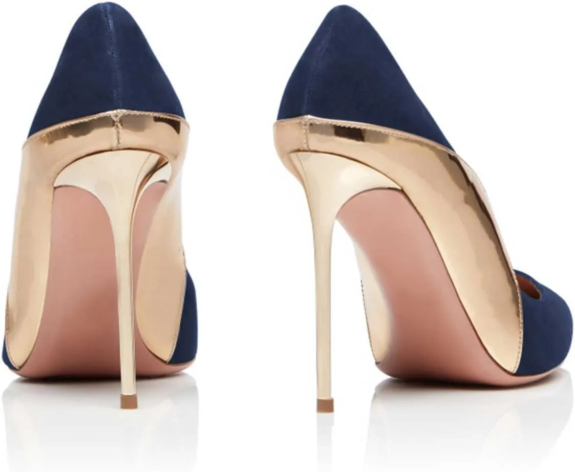 FOWT Women Pointed Toe Fashion Two Tone Pumps Slip on Stiletto High Heels Wave Edge Elegant Prom Office Shoes Size 4-16 US