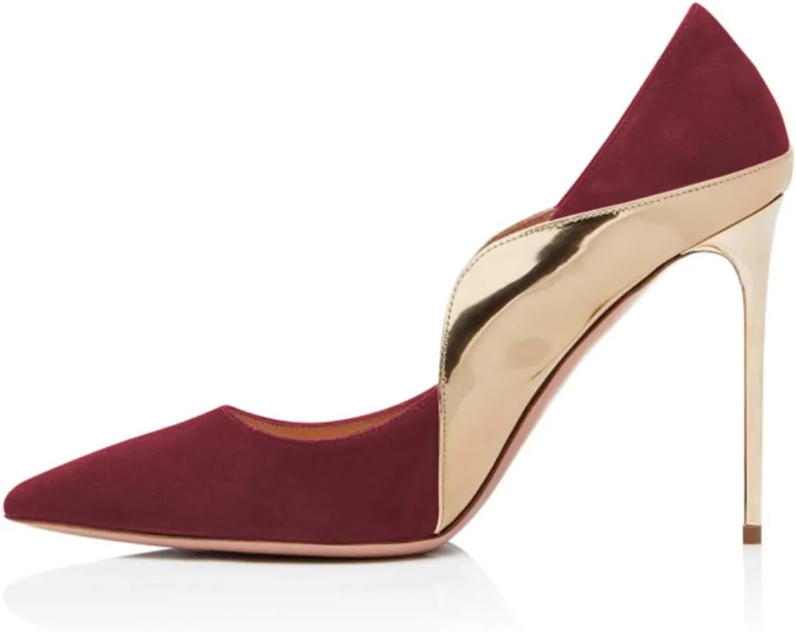 FOWT Women Pointed Toe Fashion Two Tone Pumps Slip on Stiletto High Heels Wave Edge Elegant Prom Office Shoes Size 4-16 US