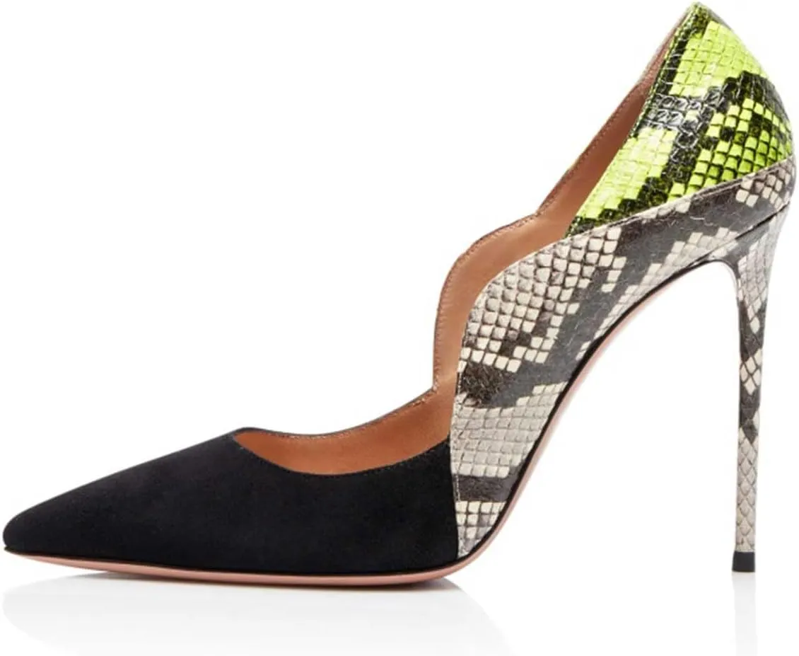 FOWT Women Pointed Toe Fashion Two Tone Pumps Slip on Stiletto High Heels Wave Edge Elegant Prom Office Shoes Size 4-16 US