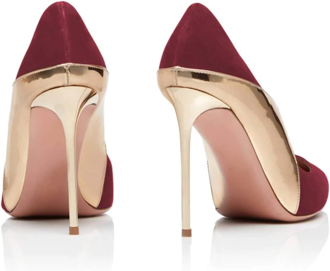 FOWT Women Pointed Toe Fashion Two Tone Pumps Slip on Stiletto High Heels Wave Edge Elegant Prom Office Shoes Size 4-16 US
