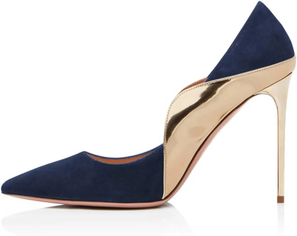 FOWT Women Pointed Toe Fashion Two Tone Pumps Slip on Stiletto High Heels Wave Edge Elegant Prom Office Shoes Size 4-16 US
