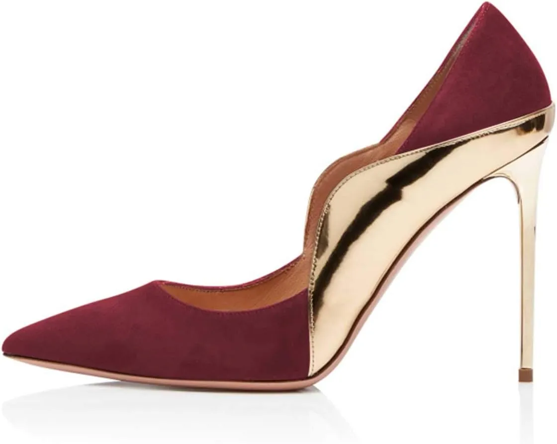 FOWT Women Pointed Toe Fashion Two Tone Pumps Slip on Stiletto High Heels Wave Edge Elegant Prom Office Shoes Size 4-16 US