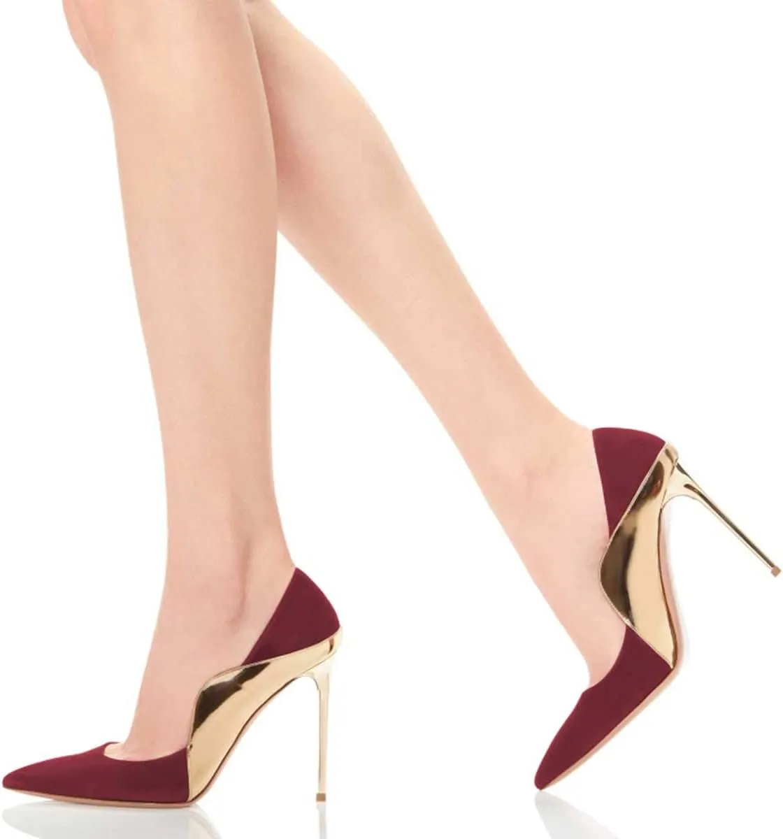FOWT Women Pointed Toe Fashion Two Tone Pumps Slip on Stiletto High Heels Wave Edge Elegant Prom Office Shoes Size 4-16 US
