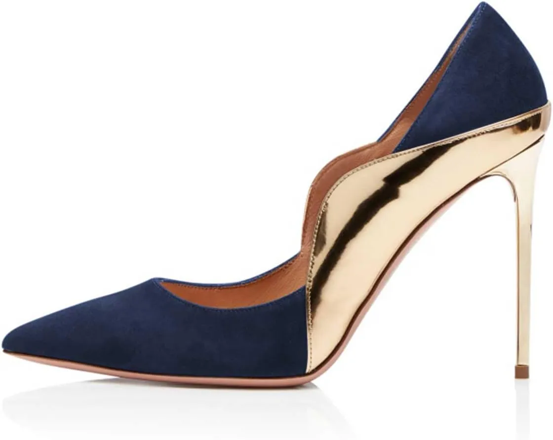 FOWT Women Pointed Toe Fashion Two Tone Pumps Slip on Stiletto High Heels Wave Edge Elegant Prom Office Shoes Size 4-16 US