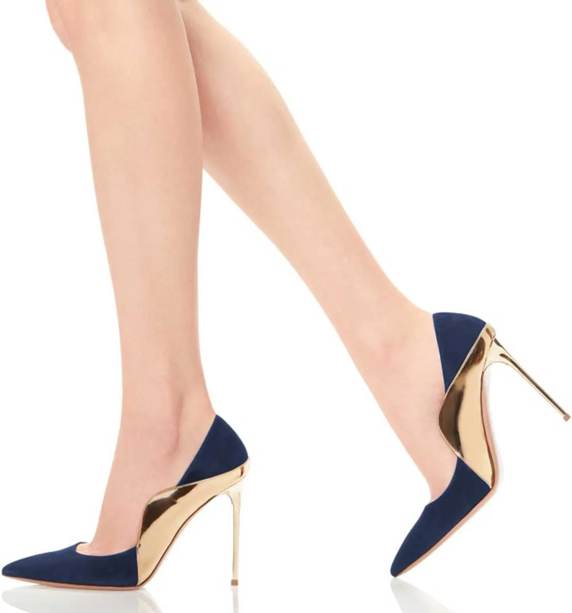 FOWT Women Pointed Toe Fashion Two Tone Pumps Slip on Stiletto High Heels Wave Edge Elegant Prom Office Shoes Size 4-16 US