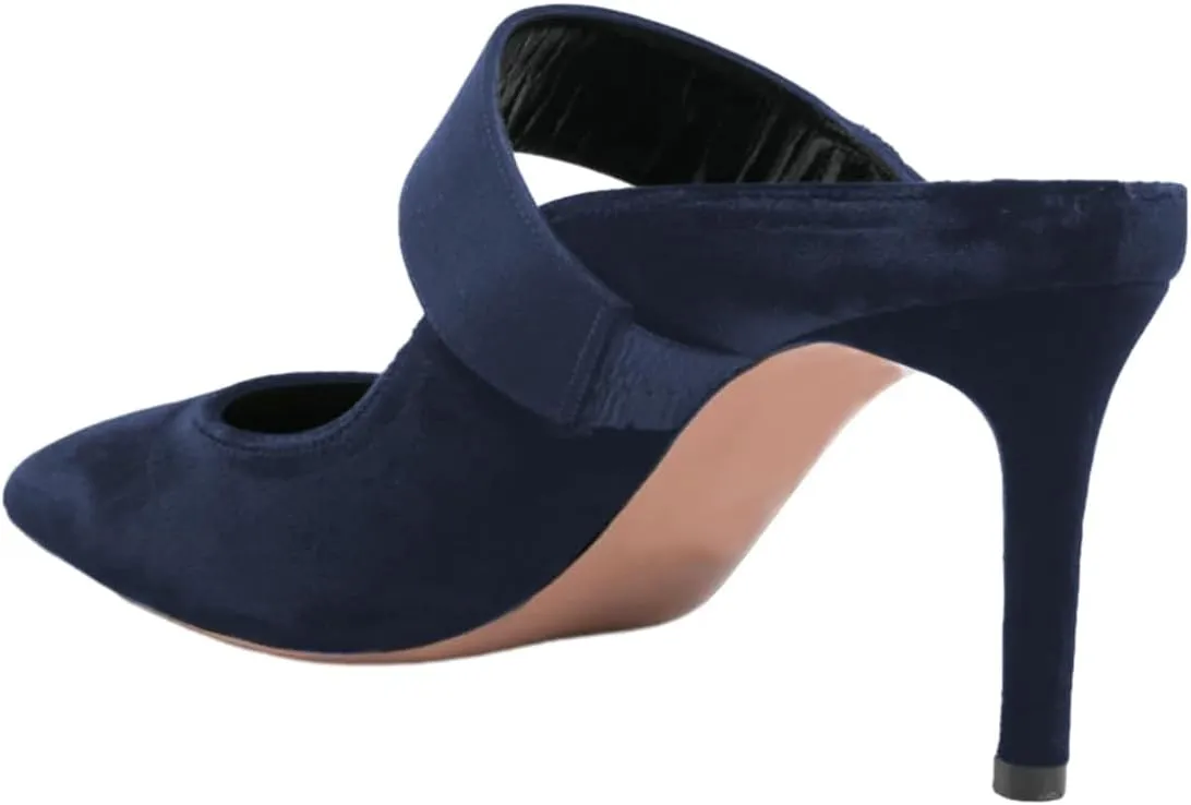 FOWT Women Pointed Toe Pearl Strap Mules Slip on Stiletto High Heels Elegant Dance Party Evening Shoes Size 4-16 US