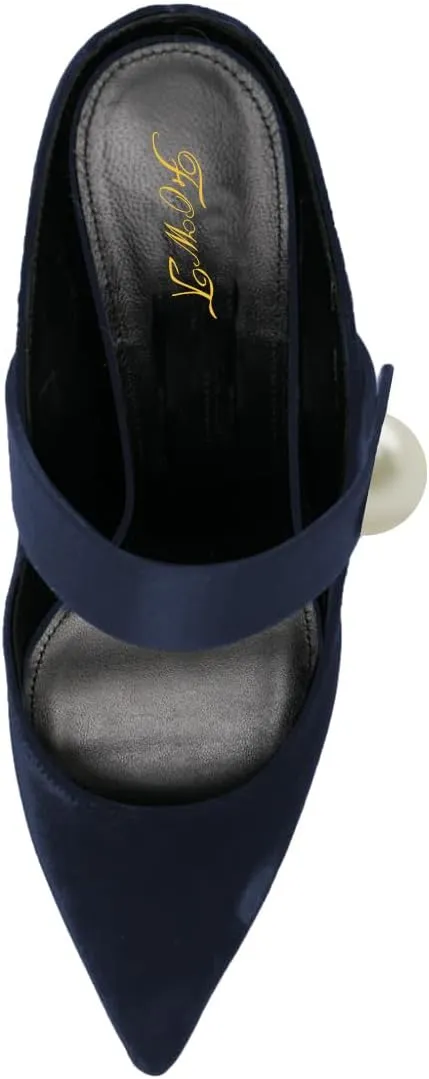 FOWT Women Pointed Toe Pearl Strap Mules Slip on Stiletto High Heels Elegant Dance Party Evening Shoes Size 4-16 US