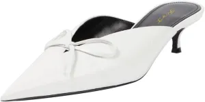 FOWT Women Pointed Toe Slip on Mules Bow Kitten Low Heel Slippers V Cut Indoor Outdoor Sandal Shoes Size 4-16 US