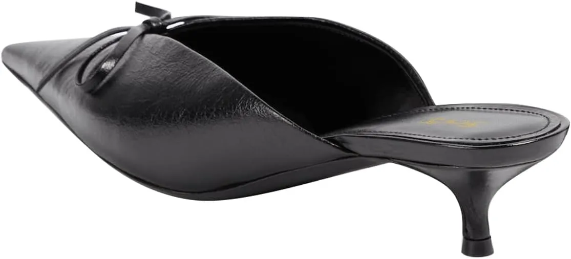 FOWT Women Pointed Toe Slip on Mules Bow Kitten Low Heel Slippers V Cut Indoor Outdoor Sandal Shoes Size 4-16 US