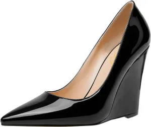 FOWT Women Pointed Toe Slip on Pumps Stable Wedge High Heels Party Evening Club Shoes Size 4-16 US