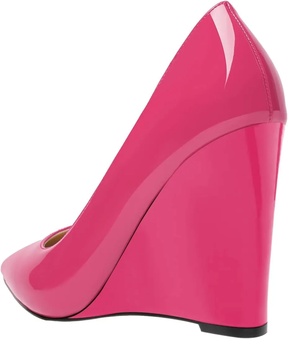 FOWT Women Pointed Toe Slip on Pumps Stable Wedge High Heels Party Evening Club Shoes Size 4-16 US