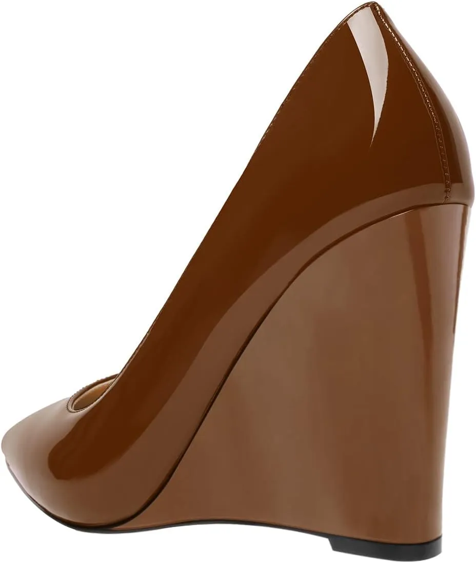 FOWT Women Pointed Toe Slip on Pumps Stable Wedge High Heels Party Evening Club Shoes Size 4-16 US