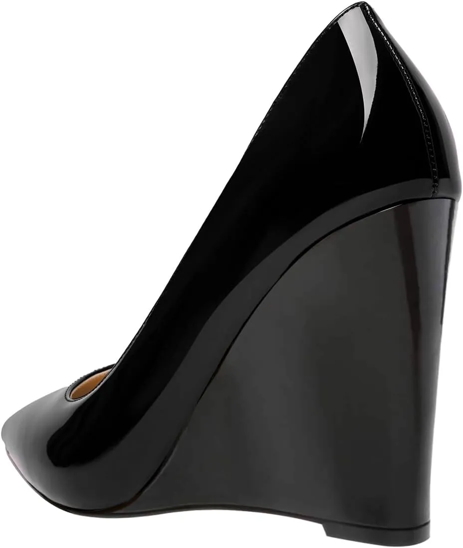FOWT Women Pointed Toe Slip on Pumps Stable Wedge High Heels Party Evening Club Shoes Size 4-16 US