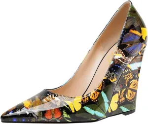 FOWT Women Pointed Toe Slip on Pumps Stable Wedge High Heels Party Evening Club Shoes Size 4-16 US