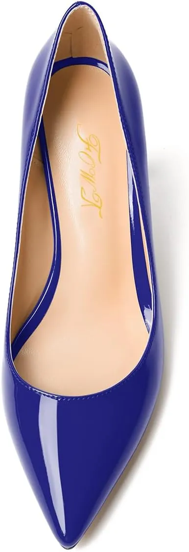 FOWT Women Pointed Toe Slip on Pumps Stable Wedge High Heels Party Evening Club Shoes Size 4-16 US