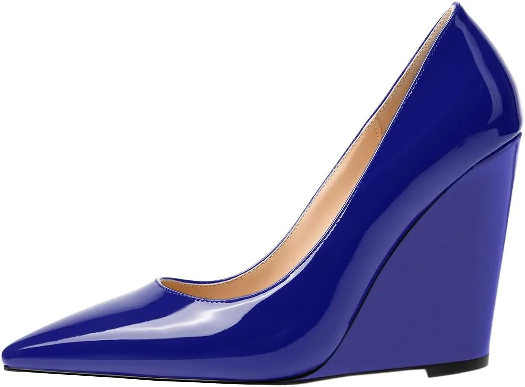 FOWT Women Pointed Toe Slip on Pumps Stable Wedge High Heels Party Evening Club Shoes Size 4-16 US