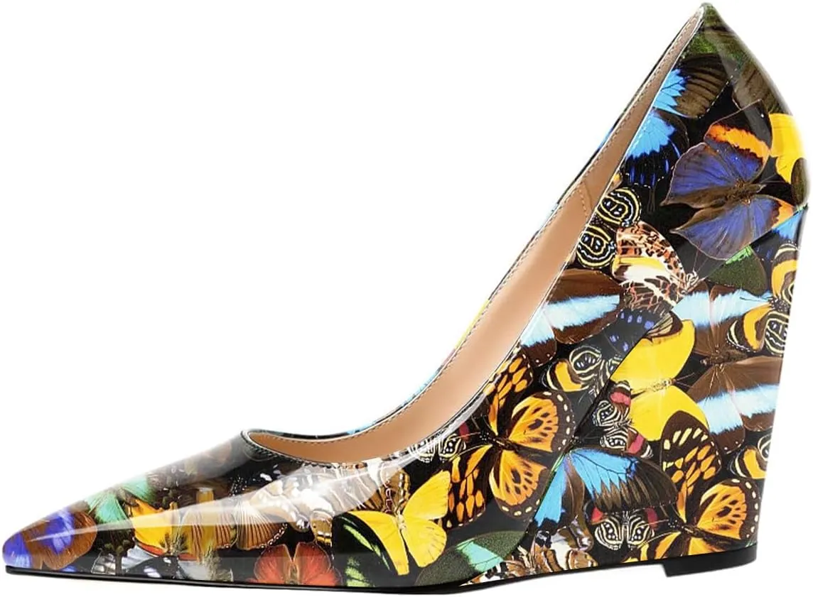 FOWT Women Pointed Toe Slip on Pumps Stable Wedge High Heels Party Evening Club Shoes Size 4-16 US