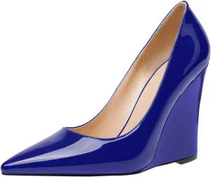 FOWT Women Pointed Toe Slip on Pumps Stable Wedge High Heels Party Evening Club Shoes Size 4-16 US
