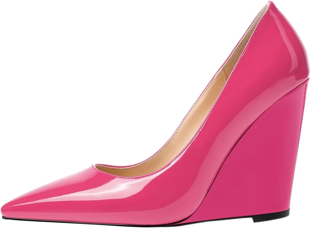 FOWT Women Pointed Toe Slip on Pumps Stable Wedge High Heels Party Evening Club Shoes Size 4-16 US