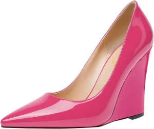 FOWT Women Pointed Toe Slip on Pumps Stable Wedge High Heels Party Evening Club Shoes Size 4-16 US