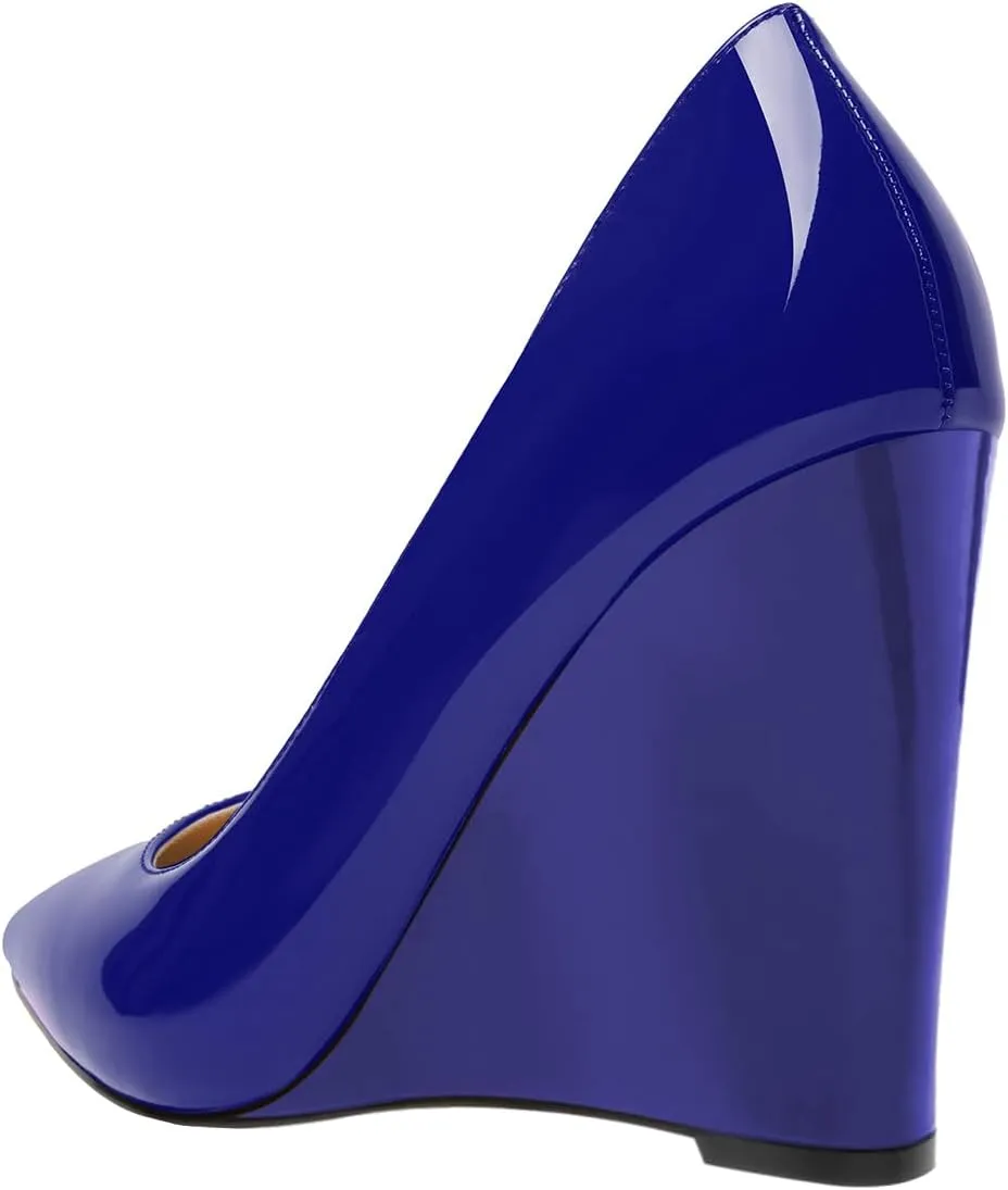 FOWT Women Pointed Toe Slip on Pumps Stable Wedge High Heels Party Evening Club Shoes Size 4-16 US
