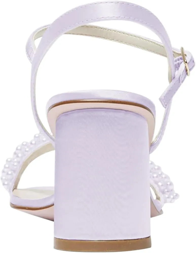 FOWT Women Round Open Toe Sandals Ankle Strap Chunky Block Mid Heels Pearl Studded Wedding Evening Prom Shoes Size 4-16 US