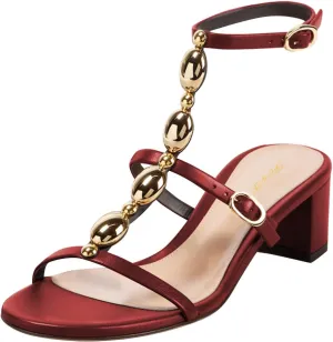 FOWT Women Round Open Toe Sandals Chunky Block Low Heels Ankle Strap Chain Fashion Club Shoes Size 4-16 US