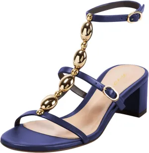 FOWT Women Round Open Toe Sandals Chunky Block Low Heels Ankle Strap Chain Fashion Club Shoes Size 4-16 US
