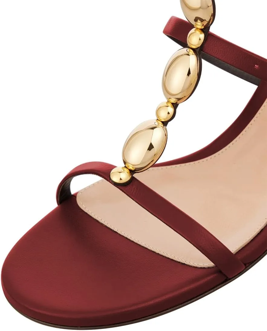 FOWT Women Round Open Toe Sandals Chunky Block Low Heels Ankle Strap Chain Fashion Club Shoes Size 4-16 US