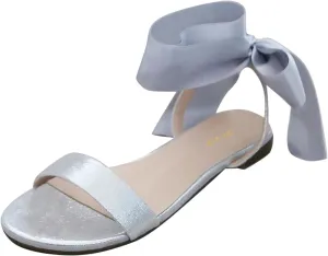 FOWT Women Round Open Toe Sandals Lace up Bow Flats Elegant Wedding Daily Formal Dressy Shoes Size 4-16 US