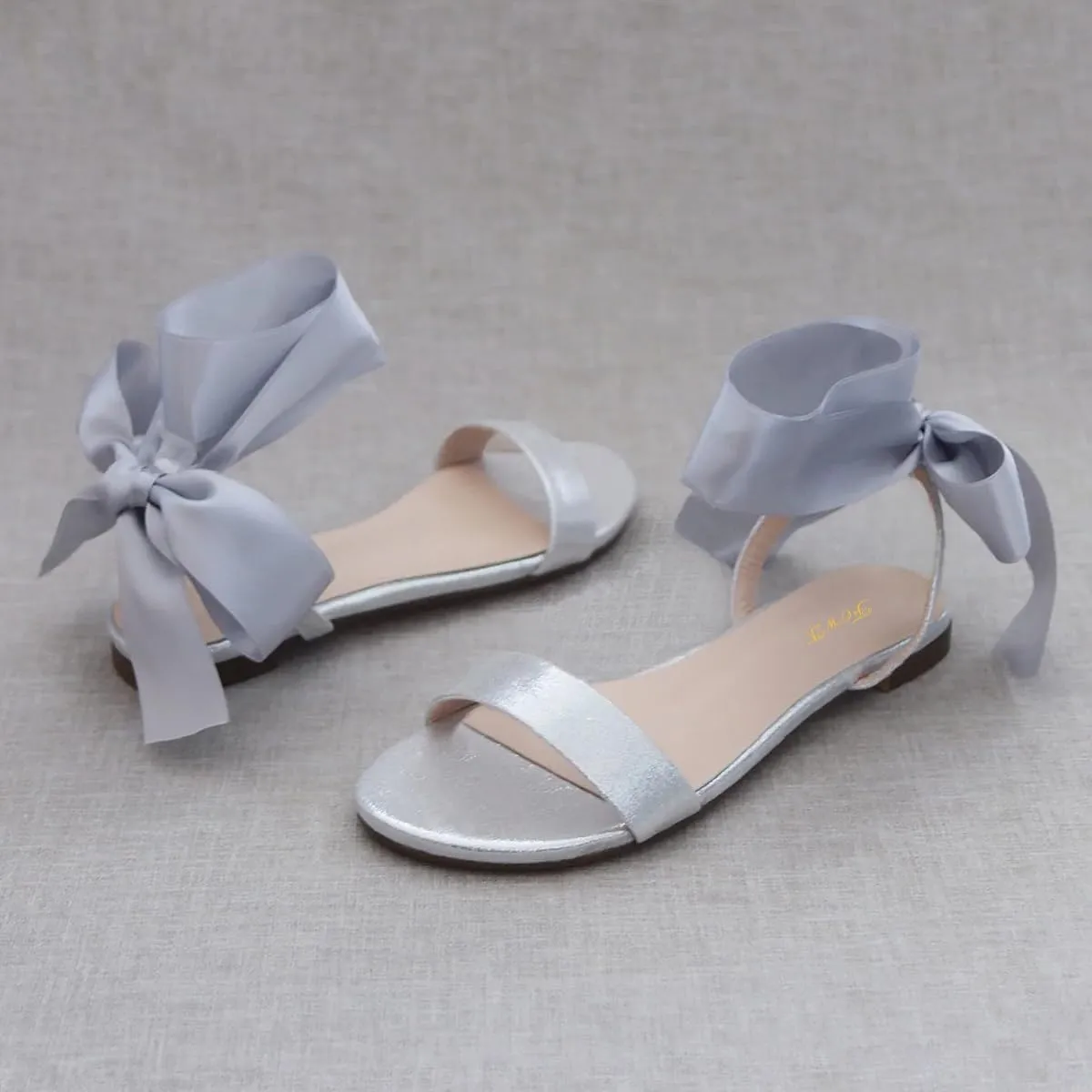 FOWT Women Round Open Toe Sandals Lace up Bow Flats Elegant Wedding Daily Formal Dressy Shoes Size 4-16 US