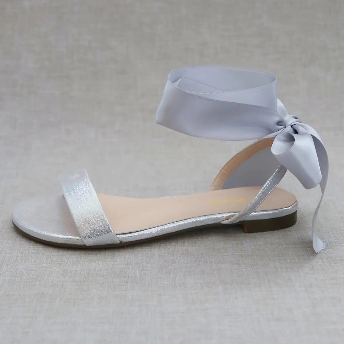 FOWT Women Round Open Toe Sandals Lace up Bow Flats Elegant Wedding Daily Formal Dressy Shoes Size 4-16 US