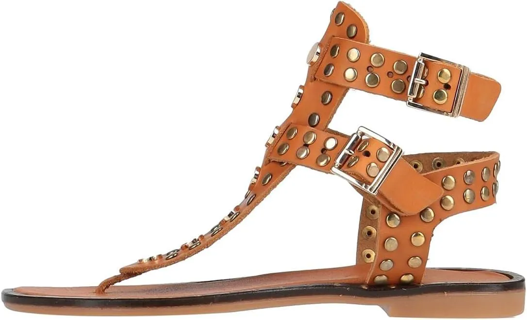 FOWT Women Round Split Toe Sandals Rivet Studded Flat Gladiators Ankle Strap Casual Street Daliy Shoes Size 4-16 US