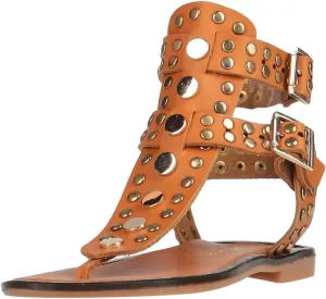 FOWT Women Round Split Toe Sandals Rivet Studded Flat Gladiators Ankle Strap Casual Street Daliy Shoes Size 4-16 US