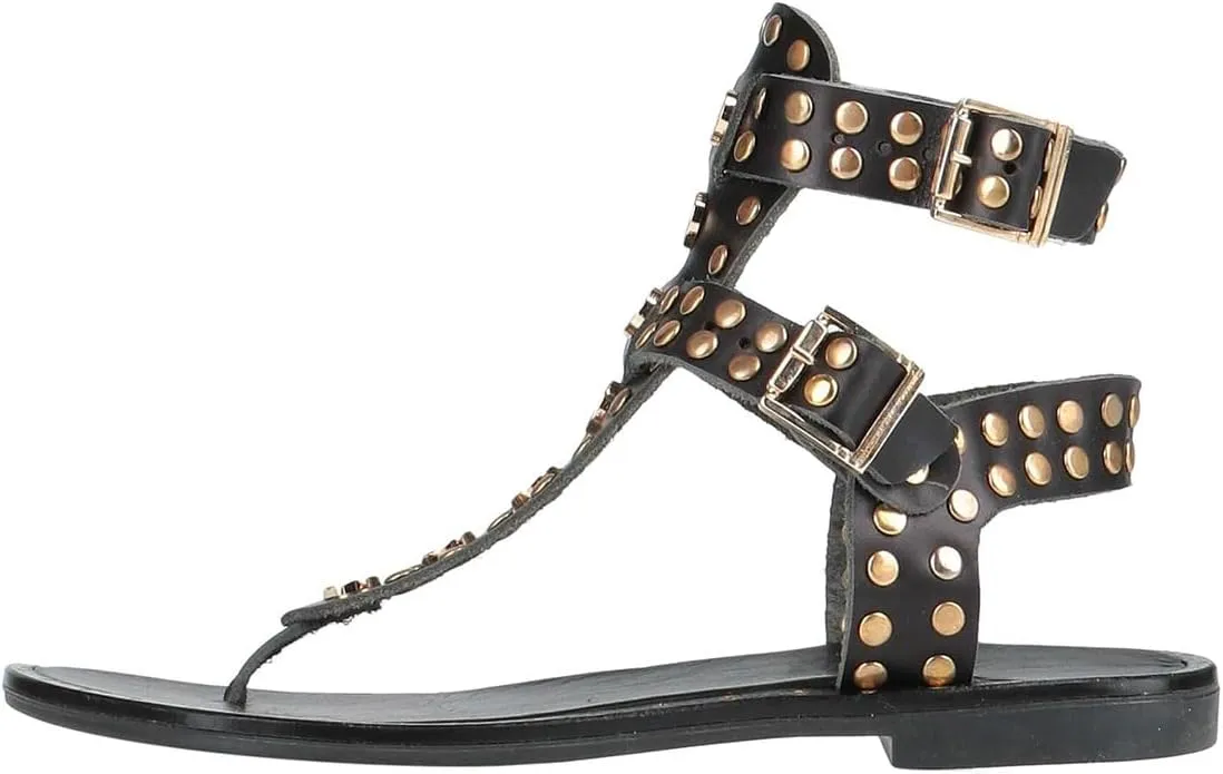 FOWT Women Round Split Toe Sandals Rivet Studded Flat Gladiators Ankle Strap Casual Street Daliy Shoes Size 4-16 US