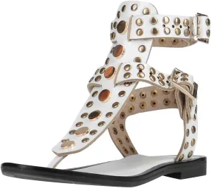 FOWT Women Round Split Toe Sandals Rivet Studded Flat Gladiators Ankle Strap Casual Street Daliy Shoes Size 4-16 US