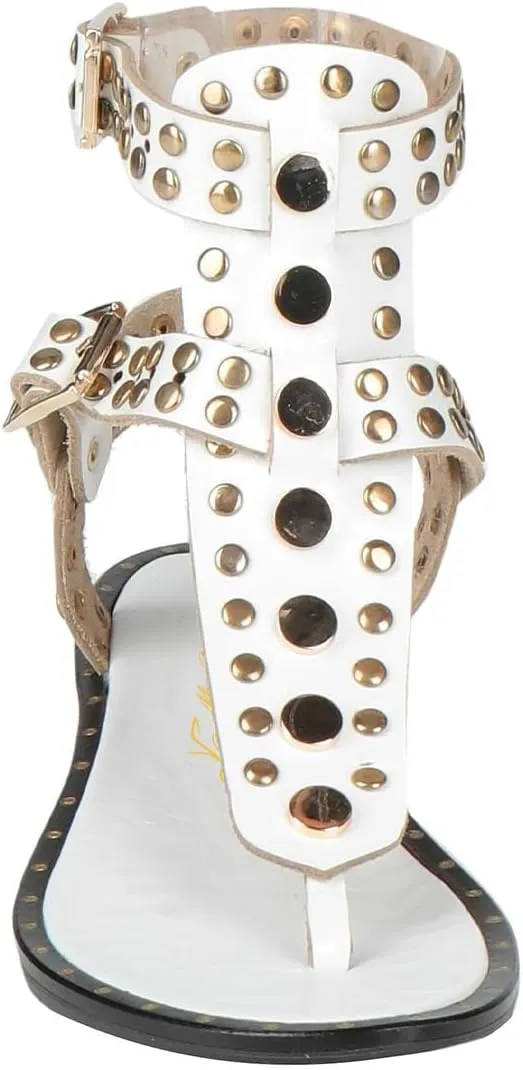 FOWT Women Round Split Toe Sandals Rivet Studded Flat Gladiators Ankle Strap Casual Street Daliy Shoes Size 4-16 US