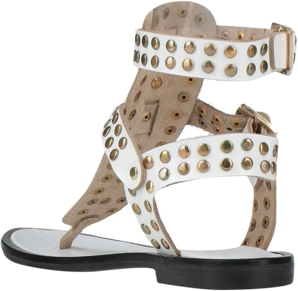 FOWT Women Round Split Toe Sandals Rivet Studded Flat Gladiators Ankle Strap Casual Street Daliy Shoes Size 4-16 US
