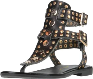 FOWT Women Round Split Toe Sandals Rivet Studded Flat Gladiators Ankle Strap Casual Street Daliy Shoes Size 4-16 US