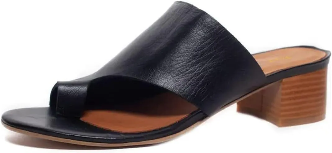 FOWT Women Round Toe Flip Flops Chunky Block Low Heel Slipper Mules Summer Beach Travel Sandal Shoes Size 4-16 US