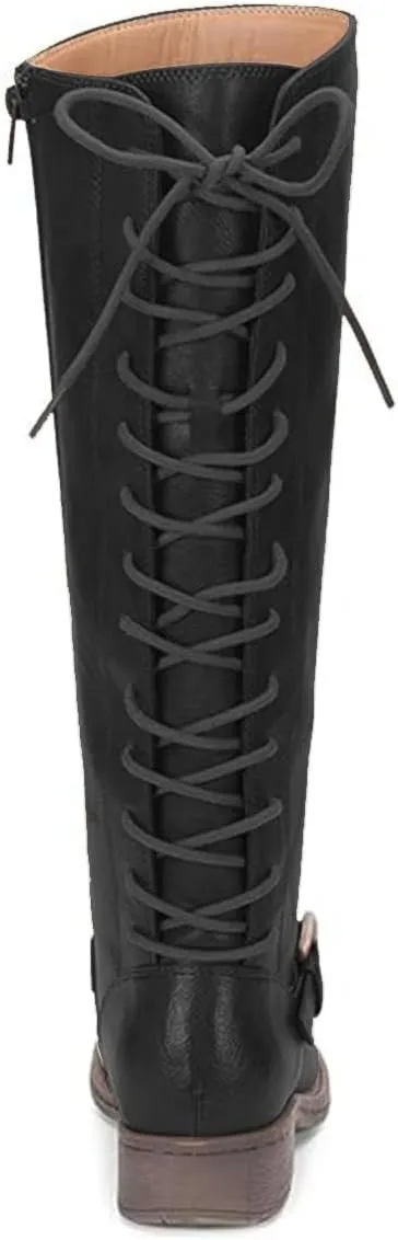 FOWT Women Round Toe Knee High Boots Lace up Low Heel Riding Boots Side Zipper Daily Outfit Casual Cowboy Shoes Size 4-16 US