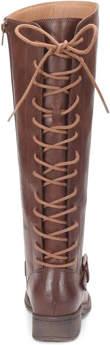 FOWT Women Round Toe Knee High Boots Lace up Low Heel Riding Boots Side Zipper Daily Outfit Casual Cowboy Shoes Size 4-16 US