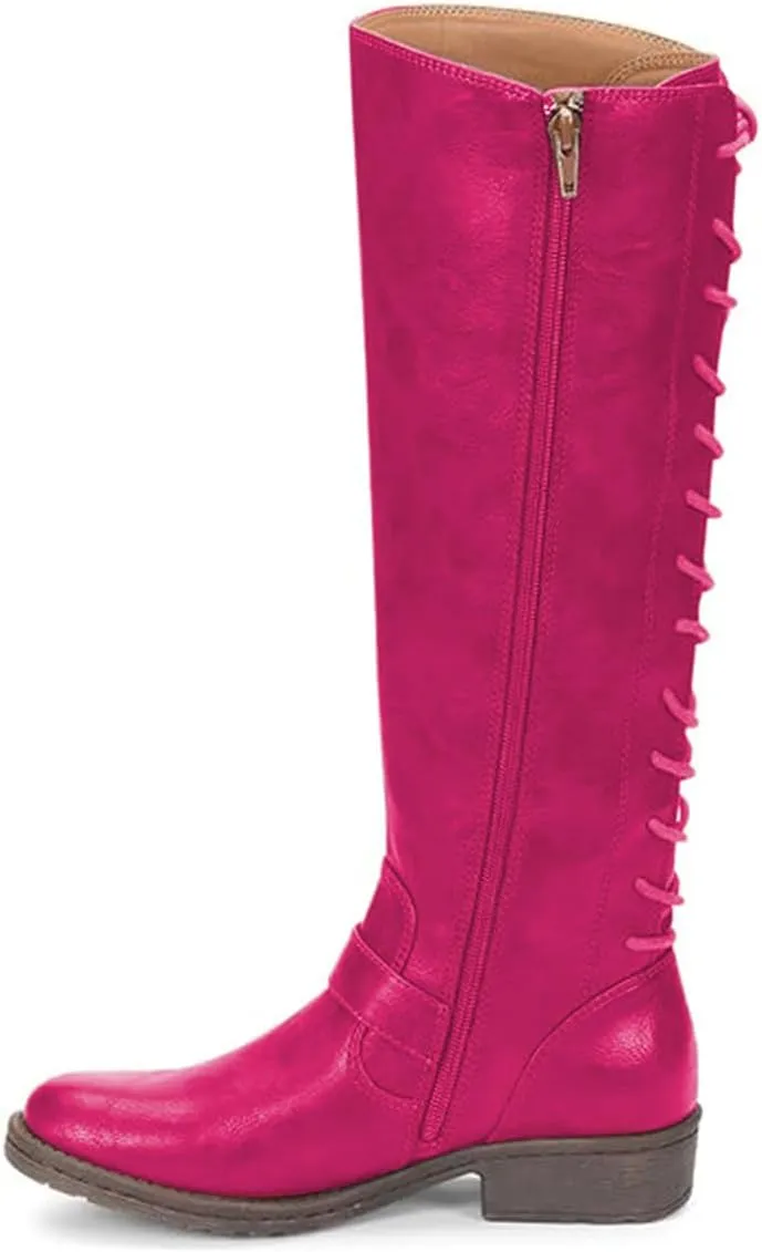 FOWT Women Round Toe Knee High Boots Lace up Low Heel Riding Boots Side Zipper Daily Outfit Casual Cowboy Shoes Size 4-16 US