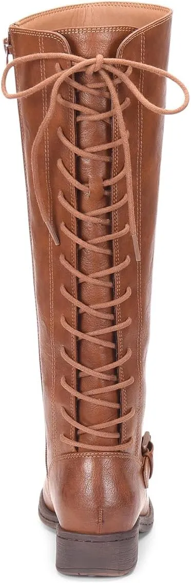 FOWT Women Round Toe Knee High Boots Lace up Low Heel Riding Boots Side Zipper Daily Outfit Casual Cowboy Shoes Size 4-16 US