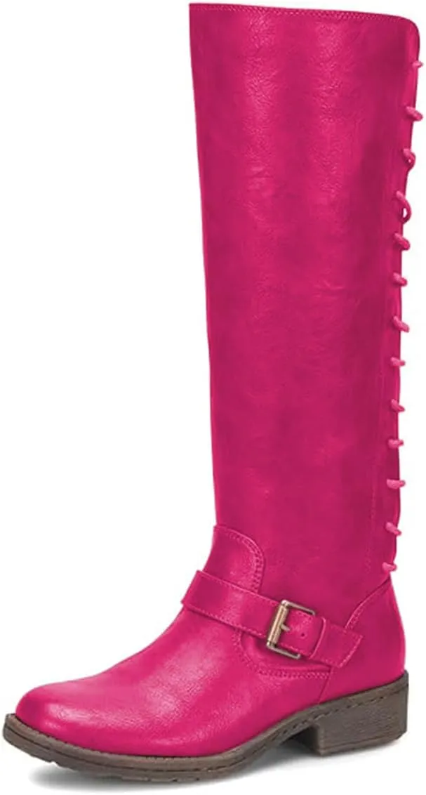 FOWT Women Round Toe Knee High Boots Lace up Low Heel Riding Boots Side Zipper Daily Outfit Casual Cowboy Shoes Size 4-16 US