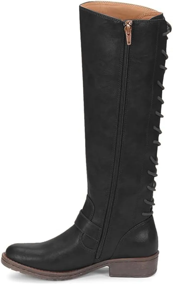 FOWT Women Round Toe Knee High Boots Lace up Low Heel Riding Boots Side Zipper Daily Outfit Casual Cowboy Shoes Size 4-16 US