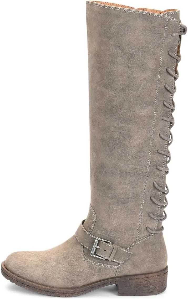 FOWT Women Round Toe Knee High Boots Lace up Low Heel Riding Boots Side Zipper Daily Outfit Casual Cowboy Shoes Size 4-16 US